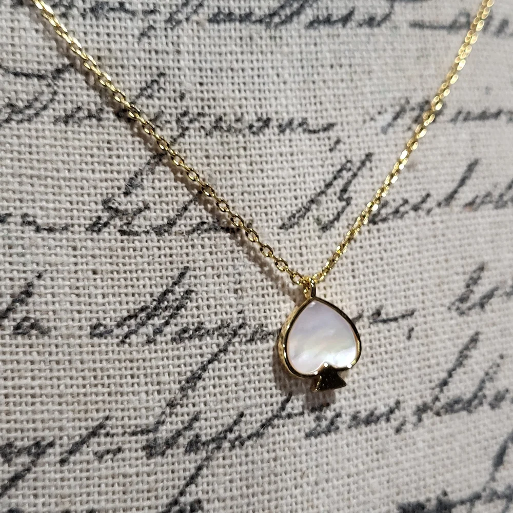 Kate  Spade Signture Spade Pendant Necklace Gold Inlaid With Mother Of Pearl - Picture 2 of 4